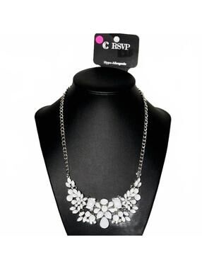 Charming Charlie RSVP White Silver Tone Statement Necklace NWT